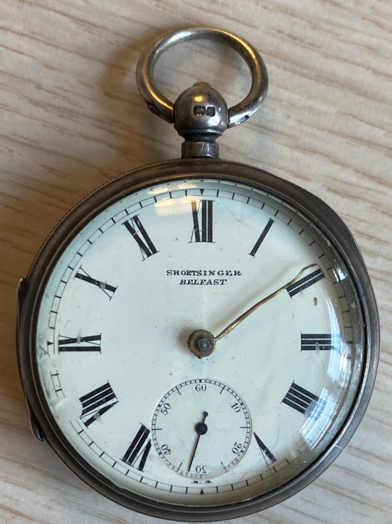Antiek zilveren zakhorloge Shortsinger Belfast, Antiek en Kunst, Antiek | Klokken, Ophalen of Verzenden