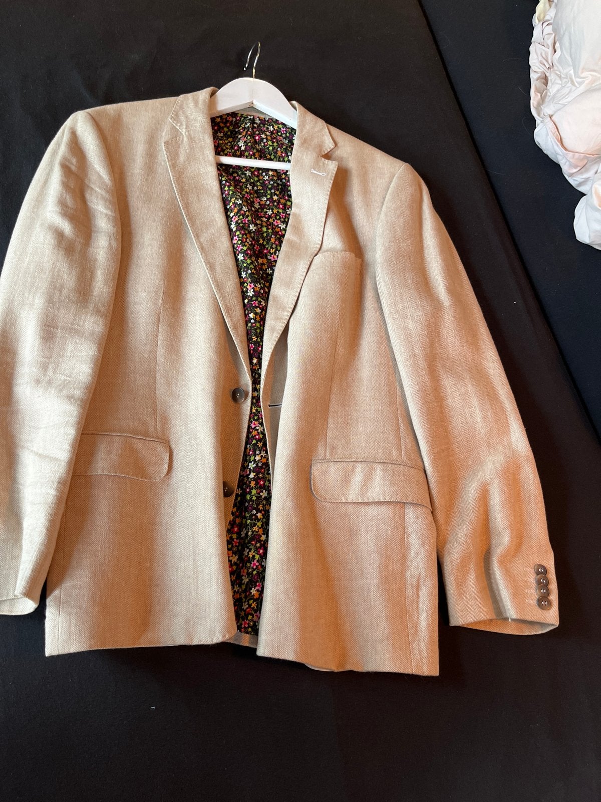 Jackett & Sons Linnen Blazer - Beige met Bloemenprint Voerin, Ophalen of Verzenden, Zo goed als nieuw, Maat 52/54 (L), Beige