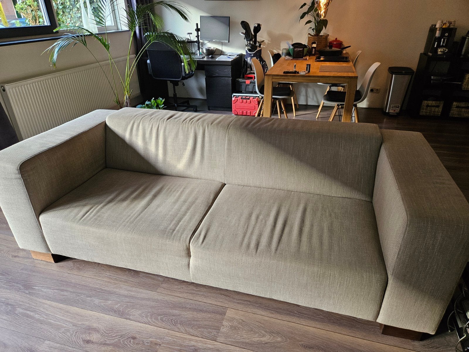 3-zits bank in zandkleur - Gebruikt, maar in prima staat, Ophalen, Gebruikt, Driepersoons, 75 tot 100 cm