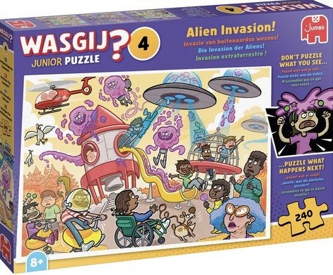 Wasgij Junior 4 -Invasie van Buitenaardse Wezens 240st.NIEUW, Ophalen of Verzenden, Minder dan 500 stukjes, Nieuw, Legpuzzel