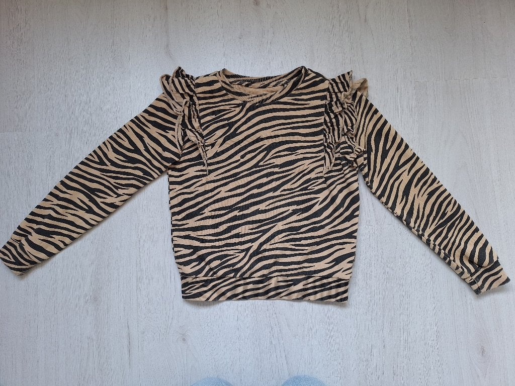 Beige met zwart gestreepte trui van WE Fashion, maat 134/140, Kinderen en Baby's, Kinderkleding | Maat 134, Gebruikt, Meisje, Trui of Vest