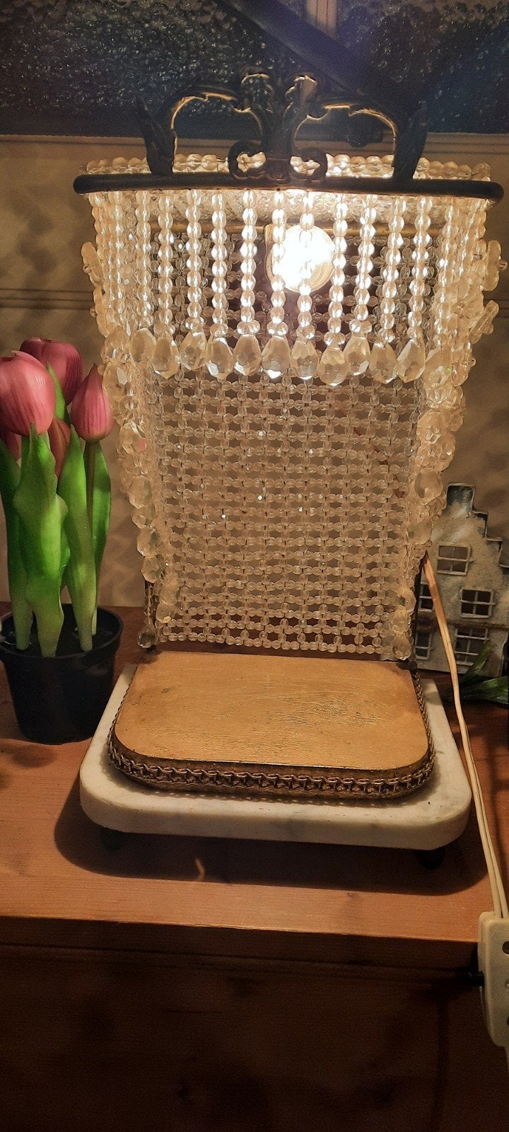 Vintage Kristallen kapelletje met Marmeren Voet, Antiek en Kunst, Ophalen of Verzenden