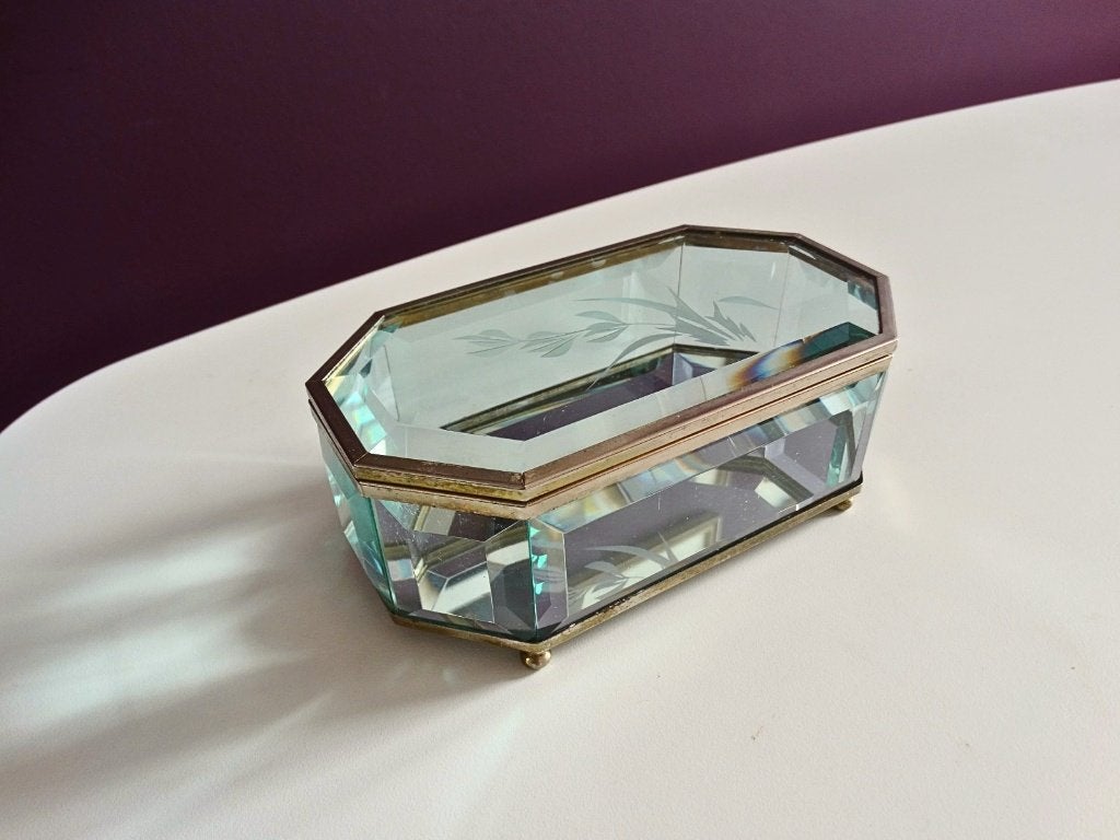 Vintage glazen juwelendoos  - Art Deco stijl, Ophalen of Verzenden, Gebruikt, Glas, Vintage