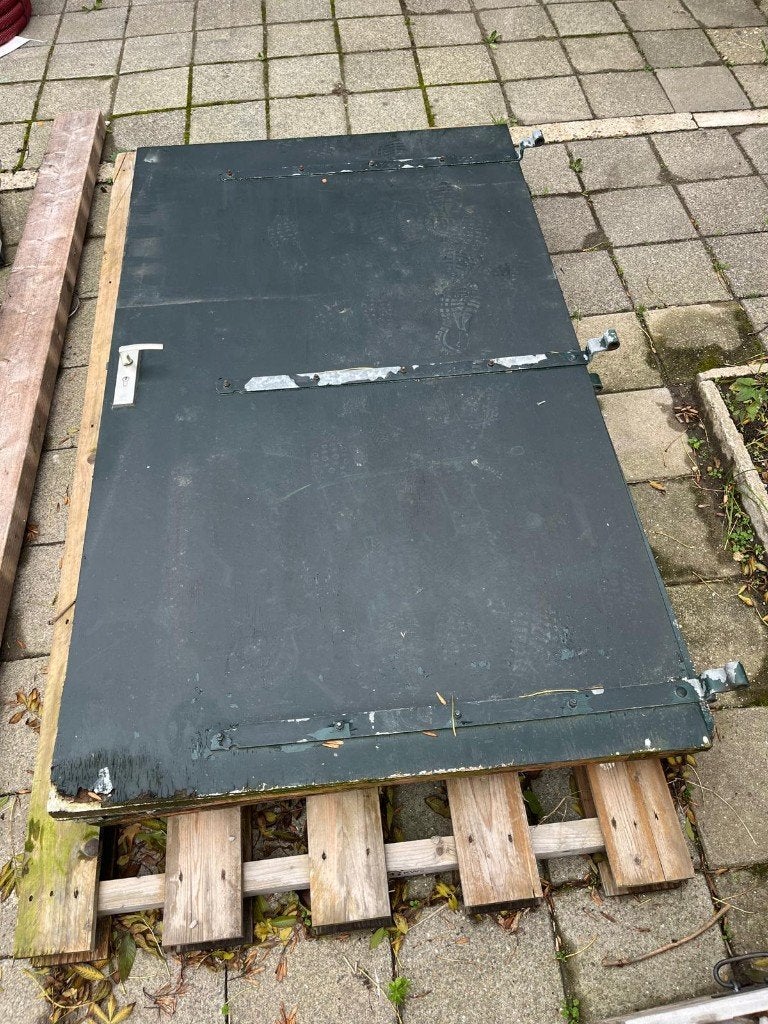 Houten garagedeuren (2 stuks), ca. 199 x 120 cm, Gebruikt, Garagedeur, Ophalen of Verzenden, Vouwdeur