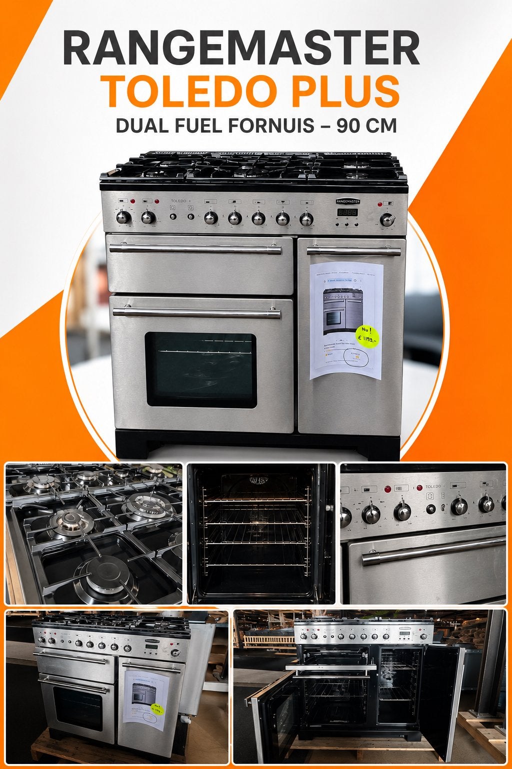 WEG= PECH! Rangemaster Toledo Plus Dual Fuel Fornuis - 90 cm, Witgoed en Apparatuur, Fornuizen, Hete lucht, 60 cm of meer, Ophalen of Verzenden