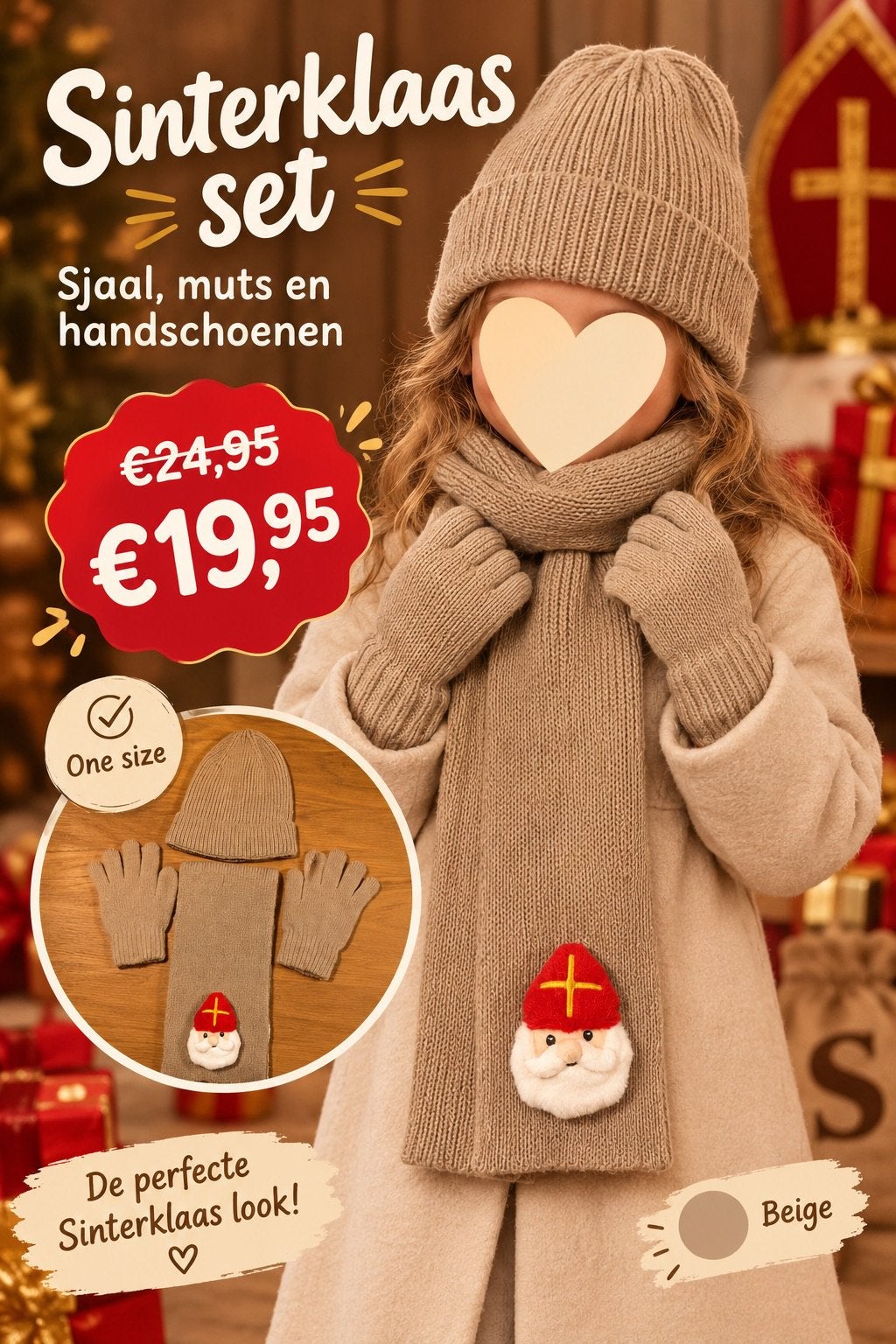 Nieuw: Sinterklaas sjaal, muts en handschoenen voor kind, Ophalen of Verzenden, Nieuw