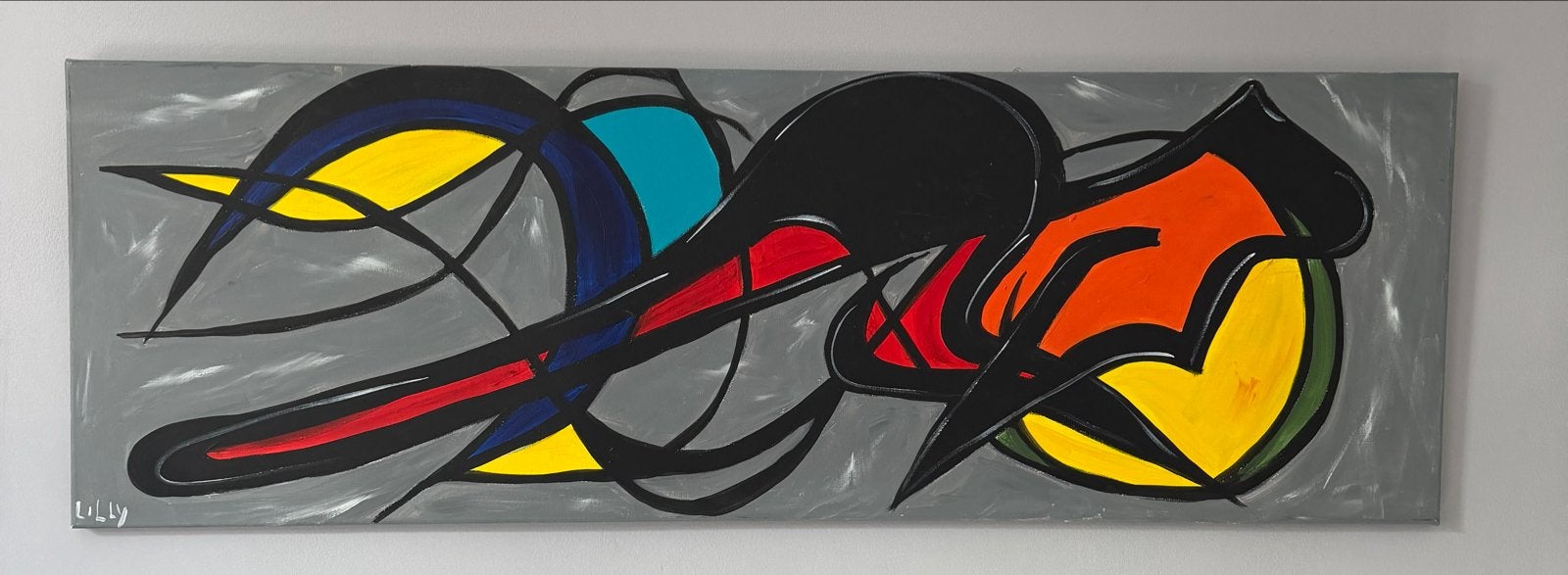 Modern Abstract Schilderij - Kleurrijk en Dynamisch (120x40), Ophalen