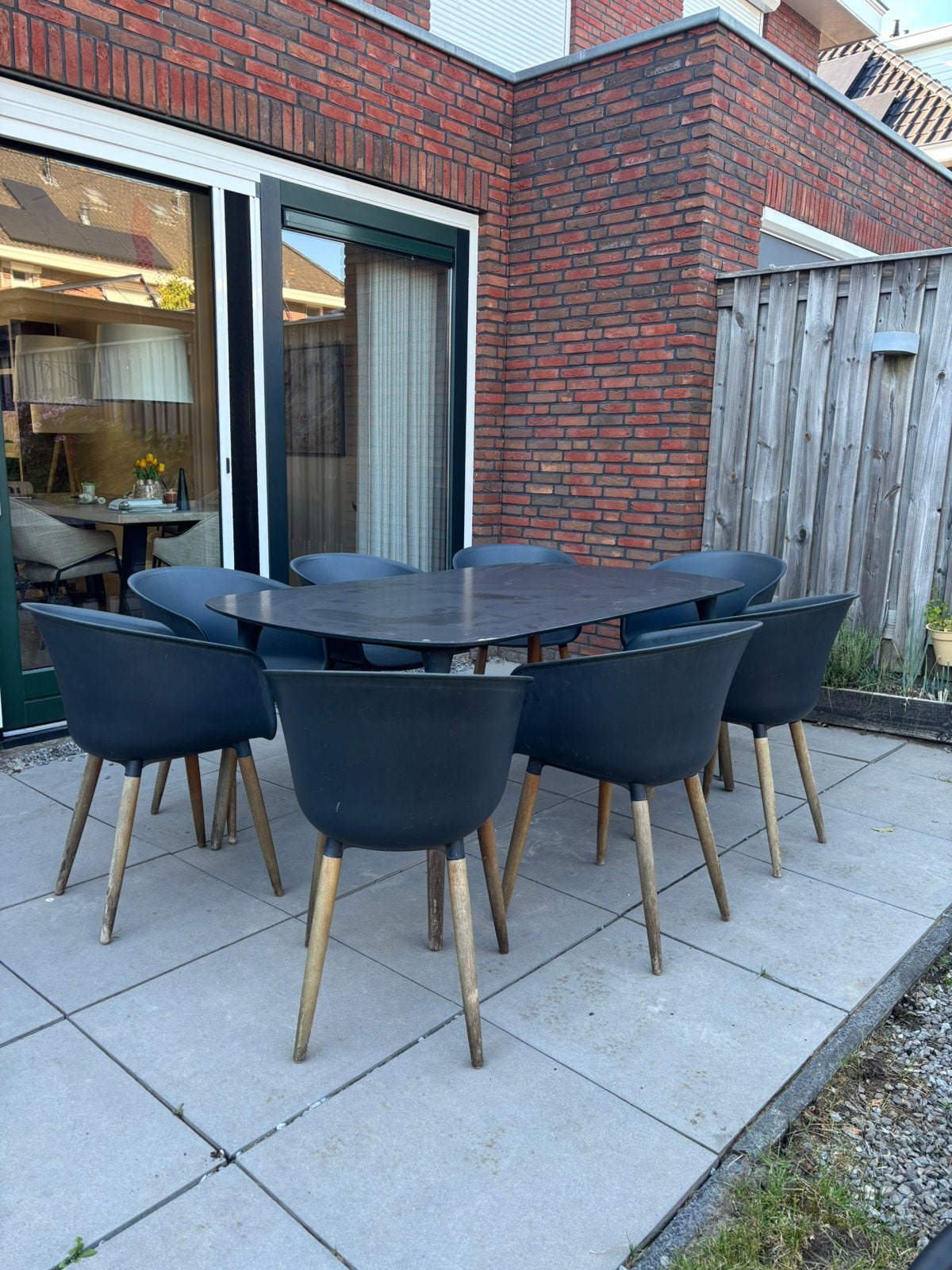Tuinset met 8 stoelen jysk met kussens, Kunststof, Gebruikt, Ophalen of Verzenden, 8 zitplaatsen