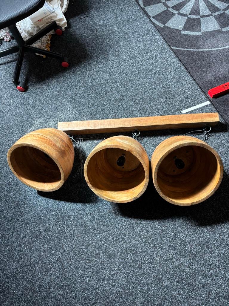 Houten hanglampen set, Ophalen, Gebruikt, Hout, Minder dan 50 cm