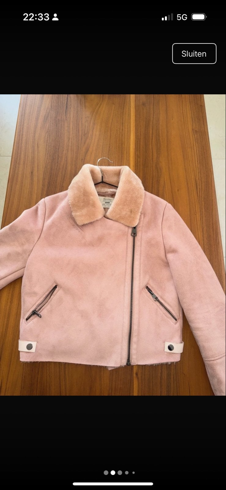 Roze suède-look bikerjack met teddy voering van Bershka, Ophalen of Verzenden, Zo goed als nieuw, Maat 38/40 (M), Roze