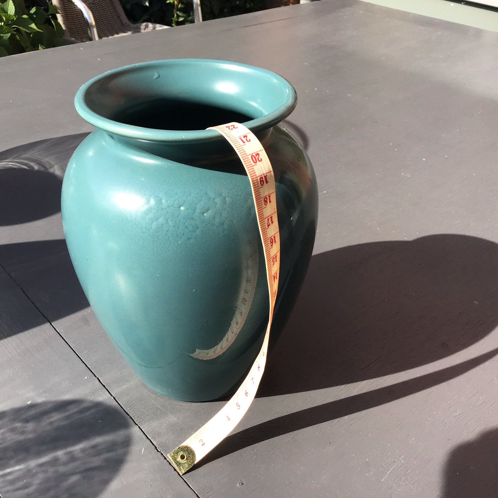 Turquoise vaas met unieke textuur, Ophalen of Verzenden