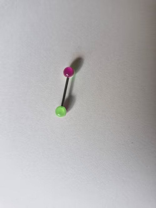 Tongpiercing groen roze nr2 h3, Tongpiercing, Staal, Onbekend, Nieuw