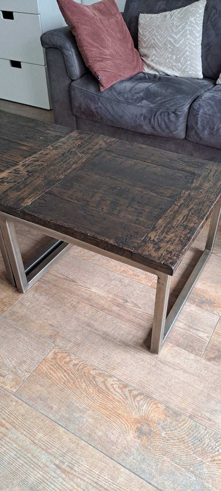Teakhouten salontafels 2 stuks en 1 eettafel, Huis en Inrichting, Tafels | Salontafels, Gebruikt, 50 tot 100 cm, Vierkant, Teakhout