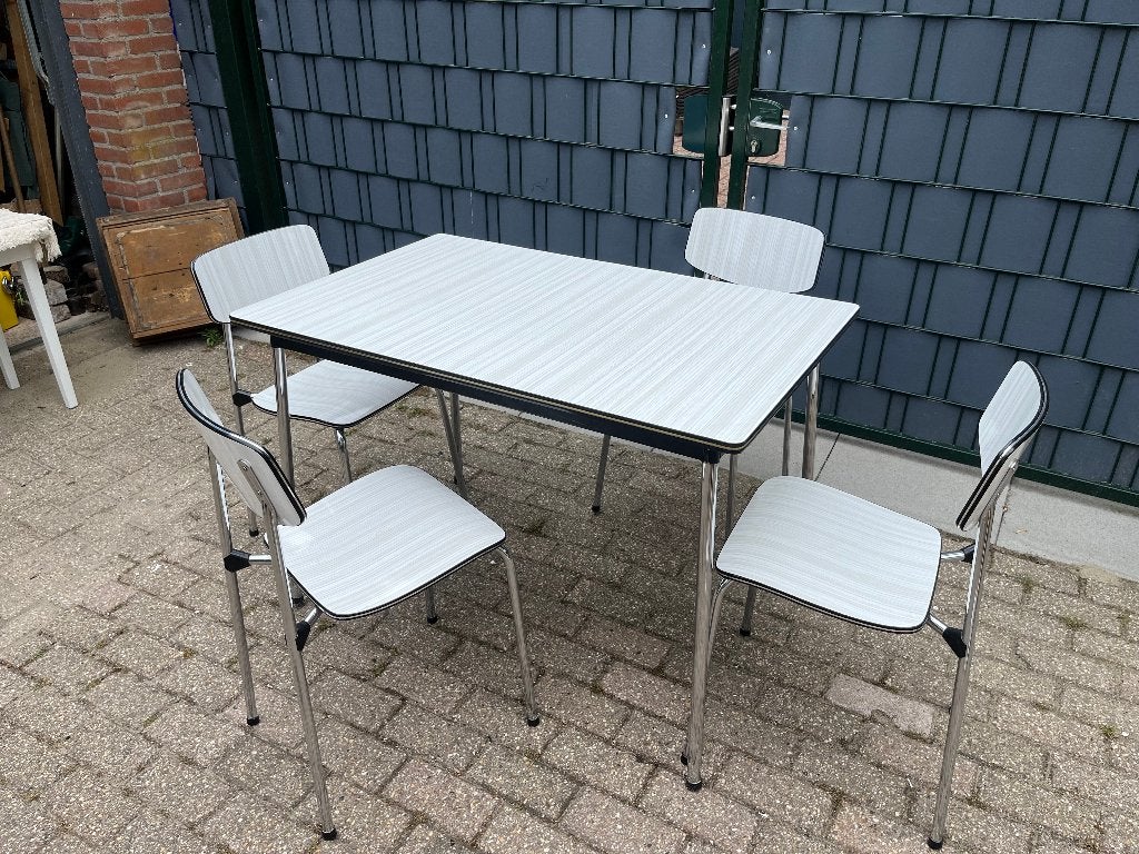 Tafel met 4 stoelen Formica en chromen poten, jaren 60, Ophalen, Overige materialen, Gebruikt, Jaren 60