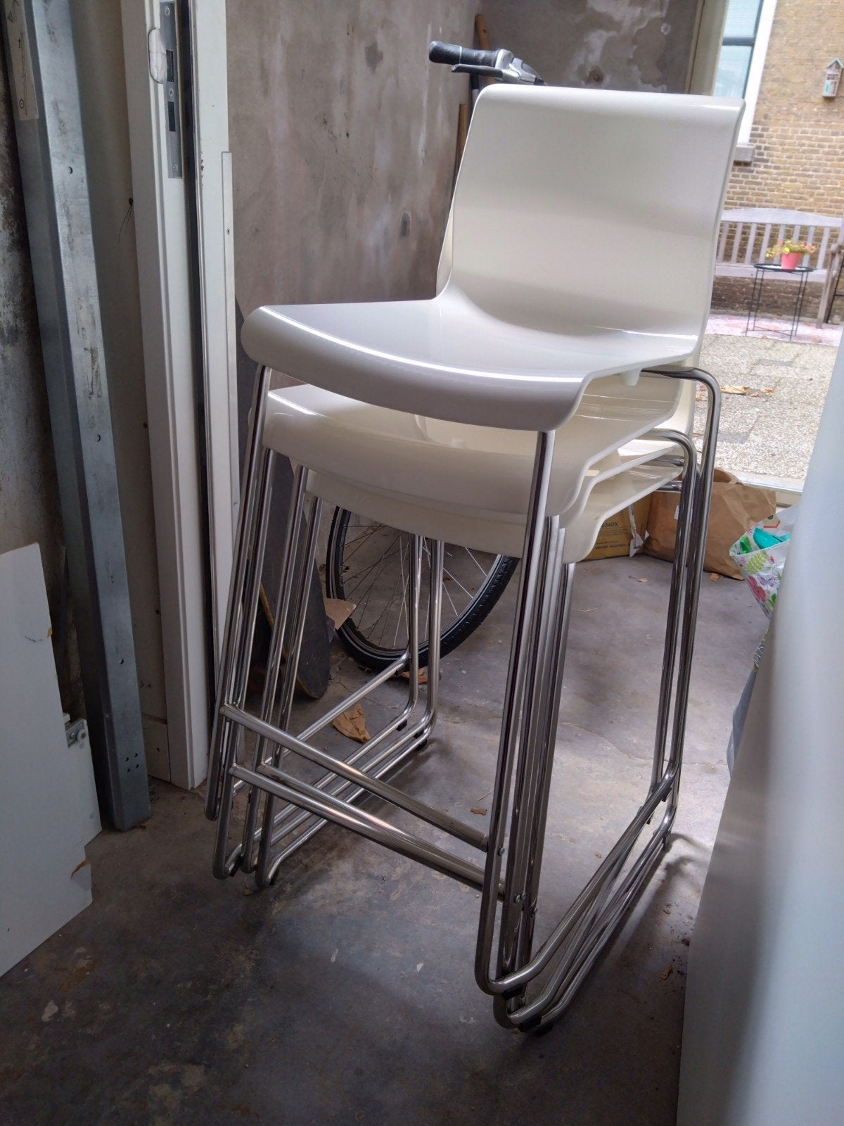 IKEA hoge tafel met 4 hoge stoelen, Ophalen, Gebruikt, 90 cm of meer, Metaal