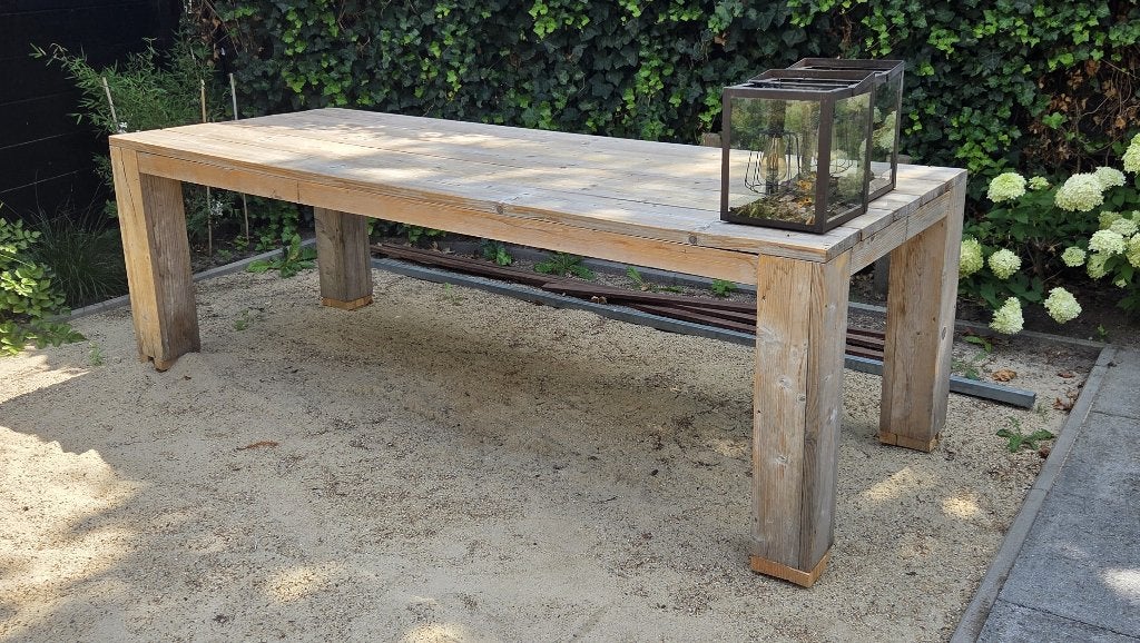 Steigerhouten tuintafel 260 x 98 cm, Ophalen, Gebruikt, Rechthoekig, Hout