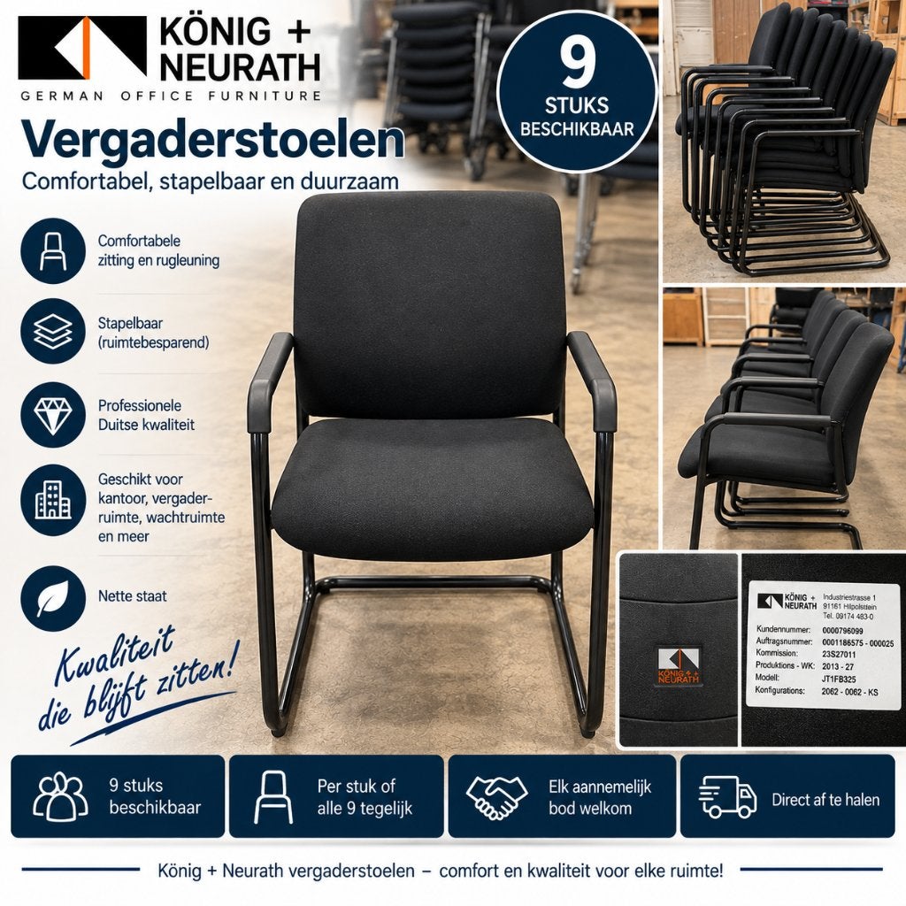 9x König+Neurath vergaderstoel zwart stapelbaar IZGS, Ophalen, König + Neurath AG, Info@koenig-neurath.de, Zwart