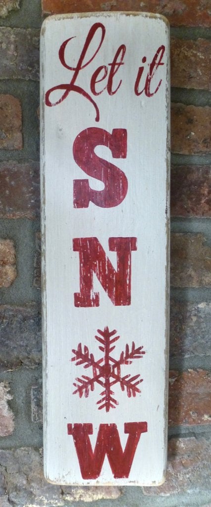Handgeschilderd Après Ski bord / Let it Snow (wit) / Kerst, Hout, Decoratieobject, Ophalen of Verzenden, Zo goed als nieuw