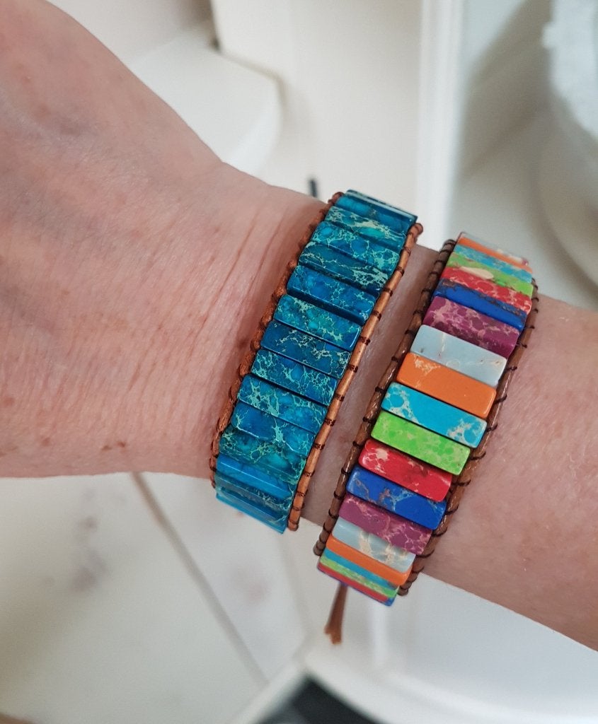 Natuursteen Armband Jaspis Saffierblauw of 7 Chakra kralen, Overige materialen, Met bedels of kralen, Overige kleuren, Verzenden