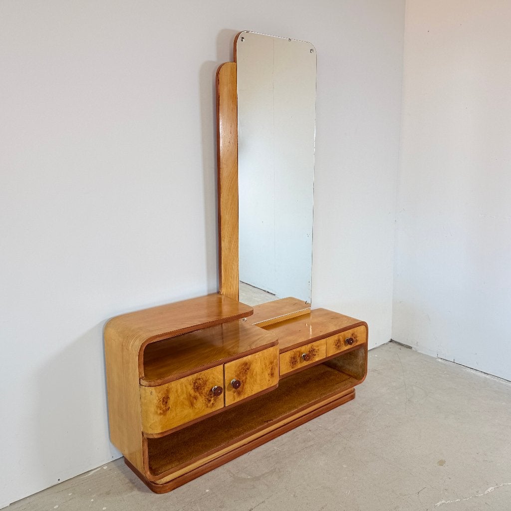 Unieke Halabala-stijl Art Deco kaptafel met bakeliet grepen, Huis en Inrichting, Tafels | Kaptafels, Gebruikt, 100 tot 150 cm