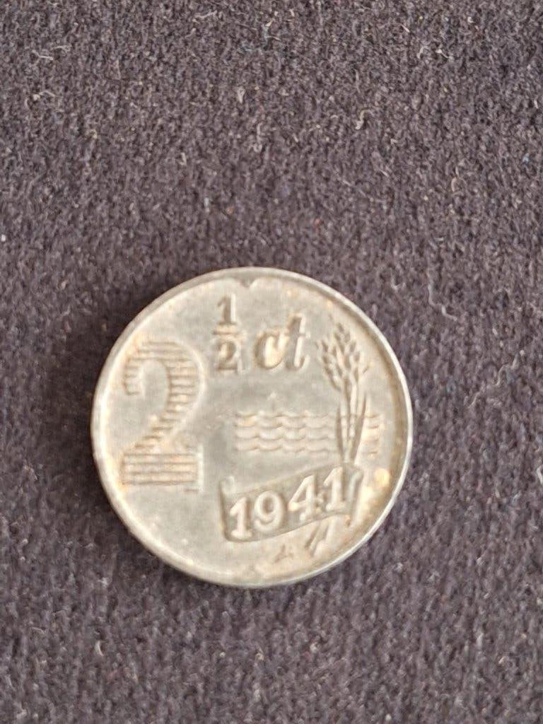 munt Nederland 2 1/2 cent 1941 zink, Postzegels en Munten, Ophalen of Verzenden, Koningin Wilhelmina, Overige waardes, Losse munt