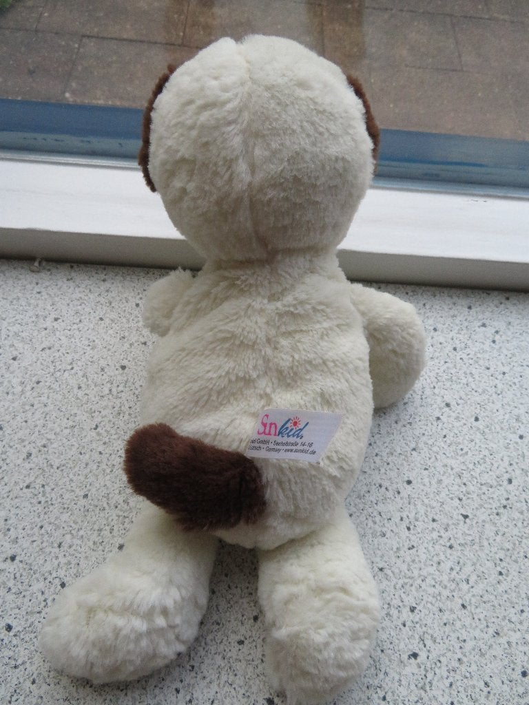 Hond merk Sunkid wit met bruine oren, neus en sproetjes, Korrelvulling, Zo goed als nieuw, Middelgroot (20 tot 80 cm), Hond