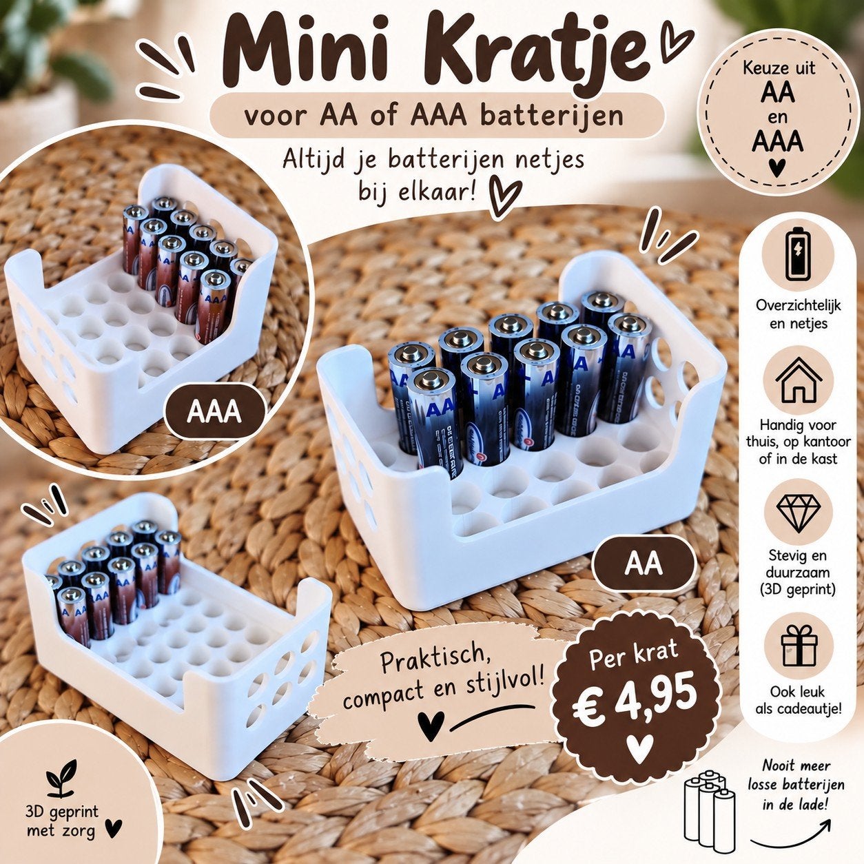 Mini kratje voor AA & AAA batterijen - 3D geprint, Ophalen of Verzenden, Nieuw, Kunststof