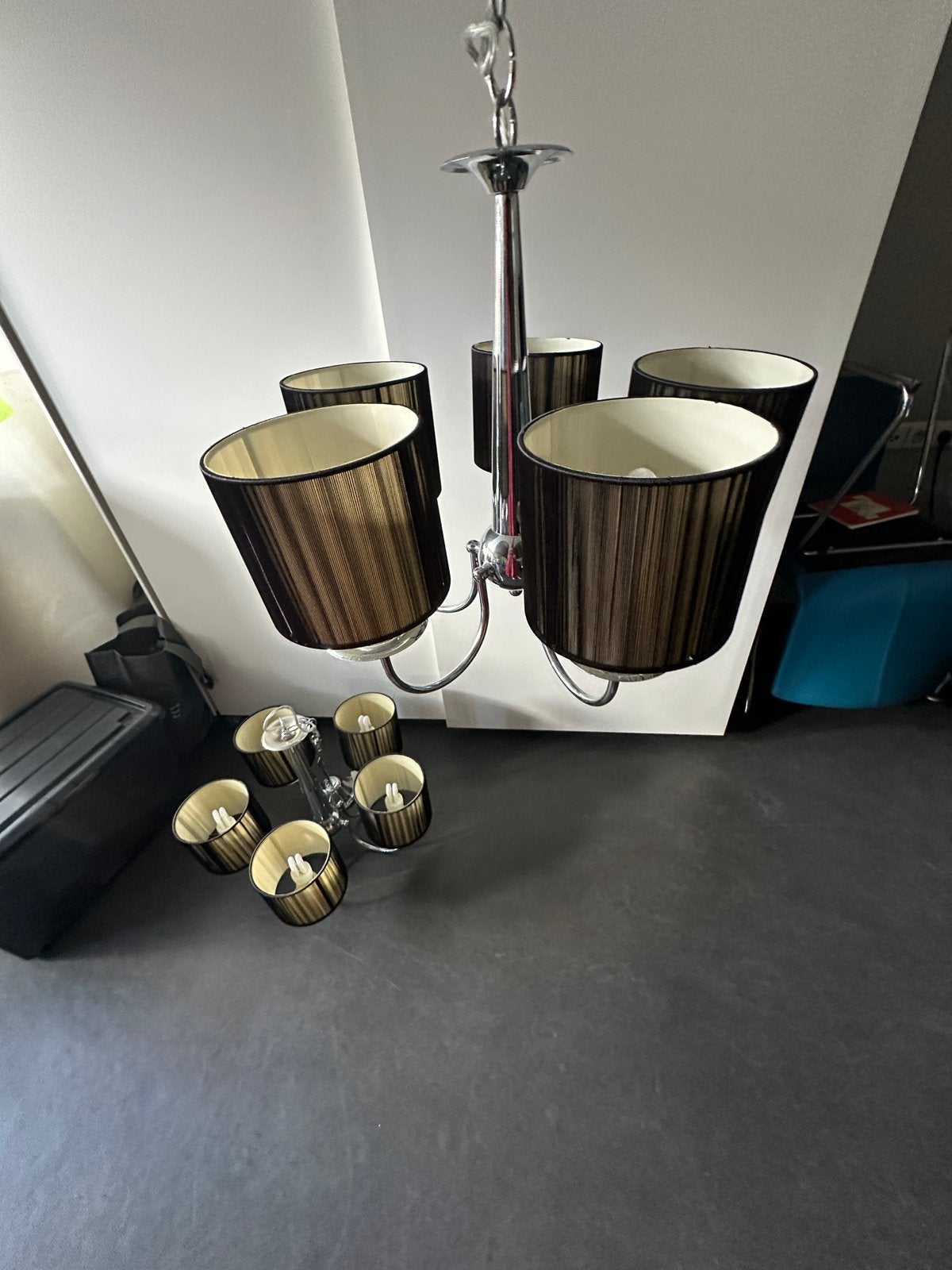 Set van 2 hanglampen/kroonluchters met kapjes, Ophalen, Gebruikt, Metaal, E14 (klein)