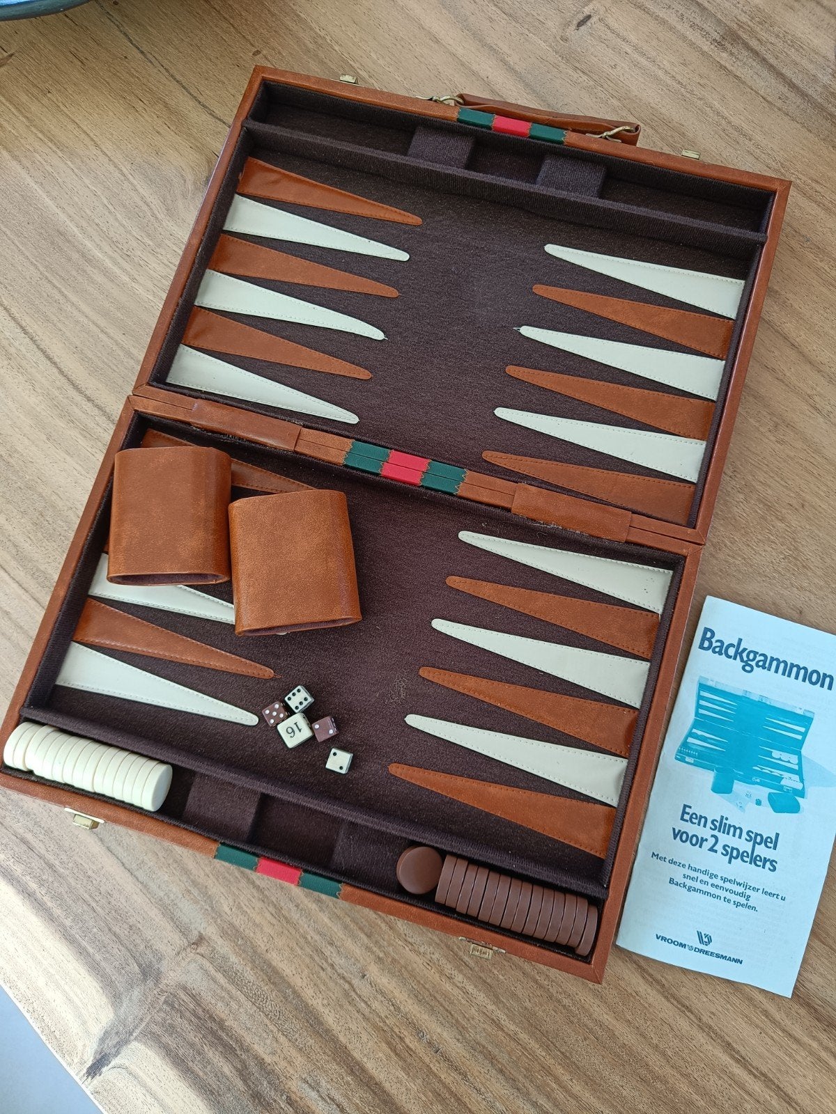 Vintage Backgammon deluxe koffer, Gebruikt, Een of twee spelers, Vroom & Dreesmann, Ophalen of Verzenden