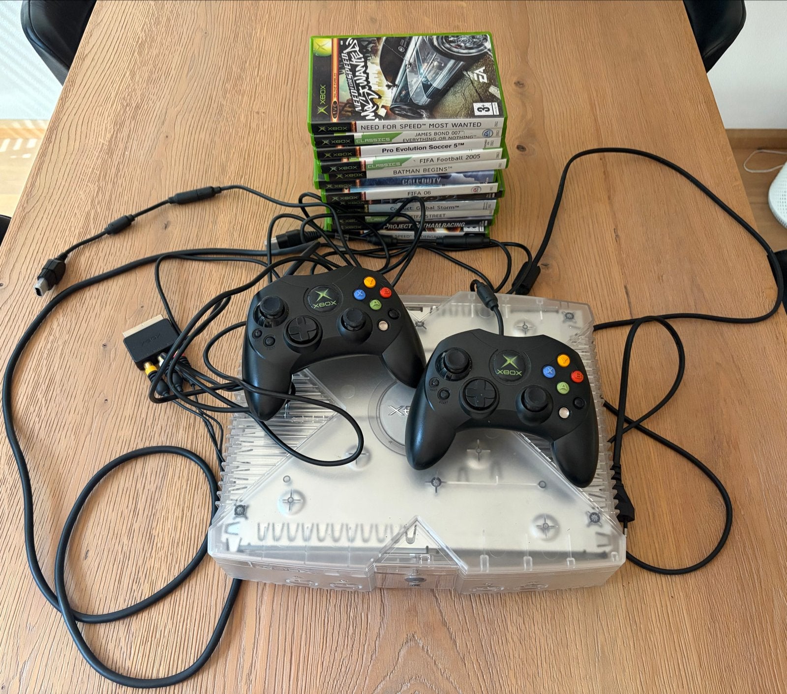 Xbox Original Crystal Edition met 2 controllers en games, Spelcomputers en Games, Ophalen of Verzenden, Gebruikt, Met 2 controllers