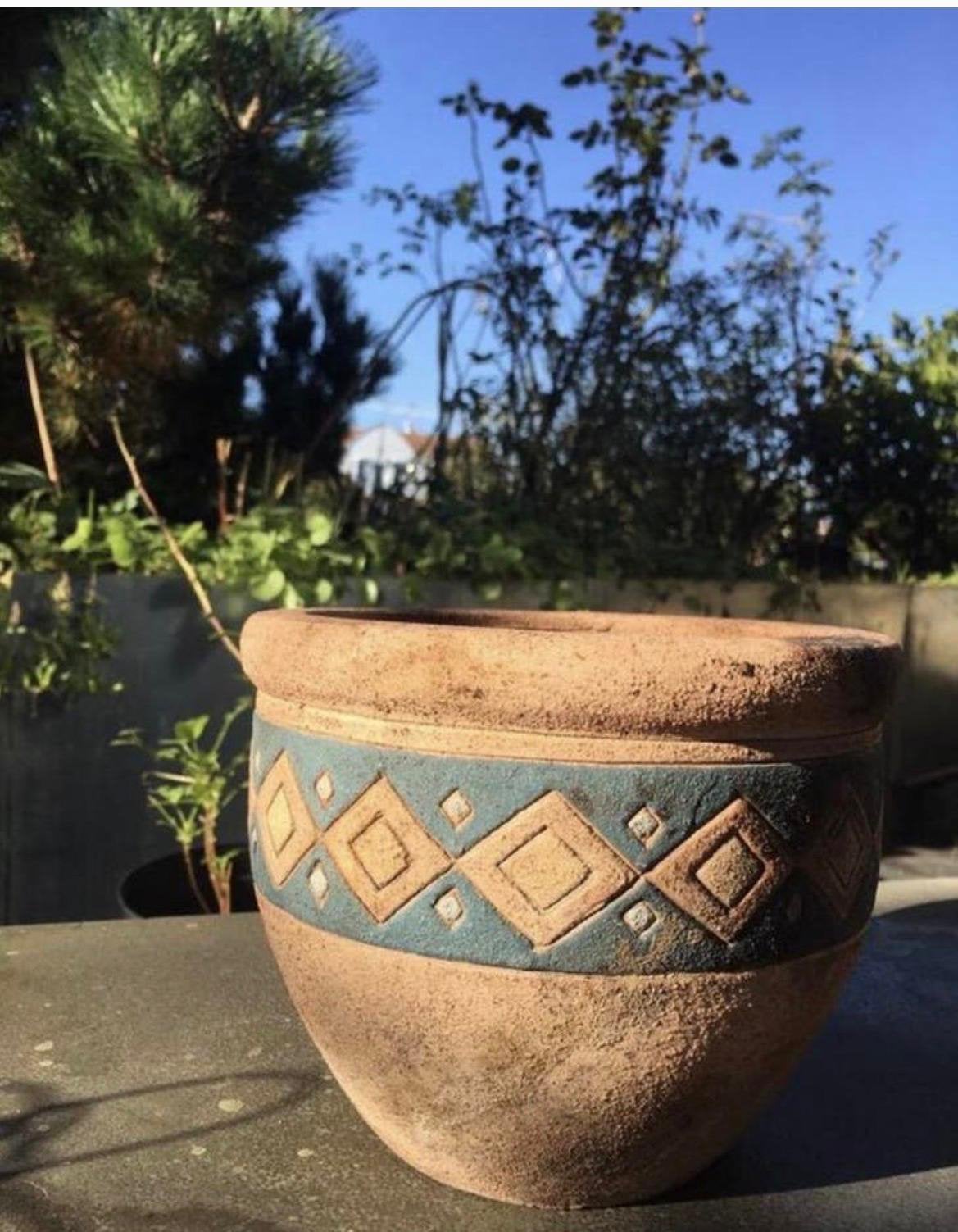 Unieke oud Hollandse terracotta bloempot vorstbestendig, Ophalen, Gebruikt, Rond, Balkon
