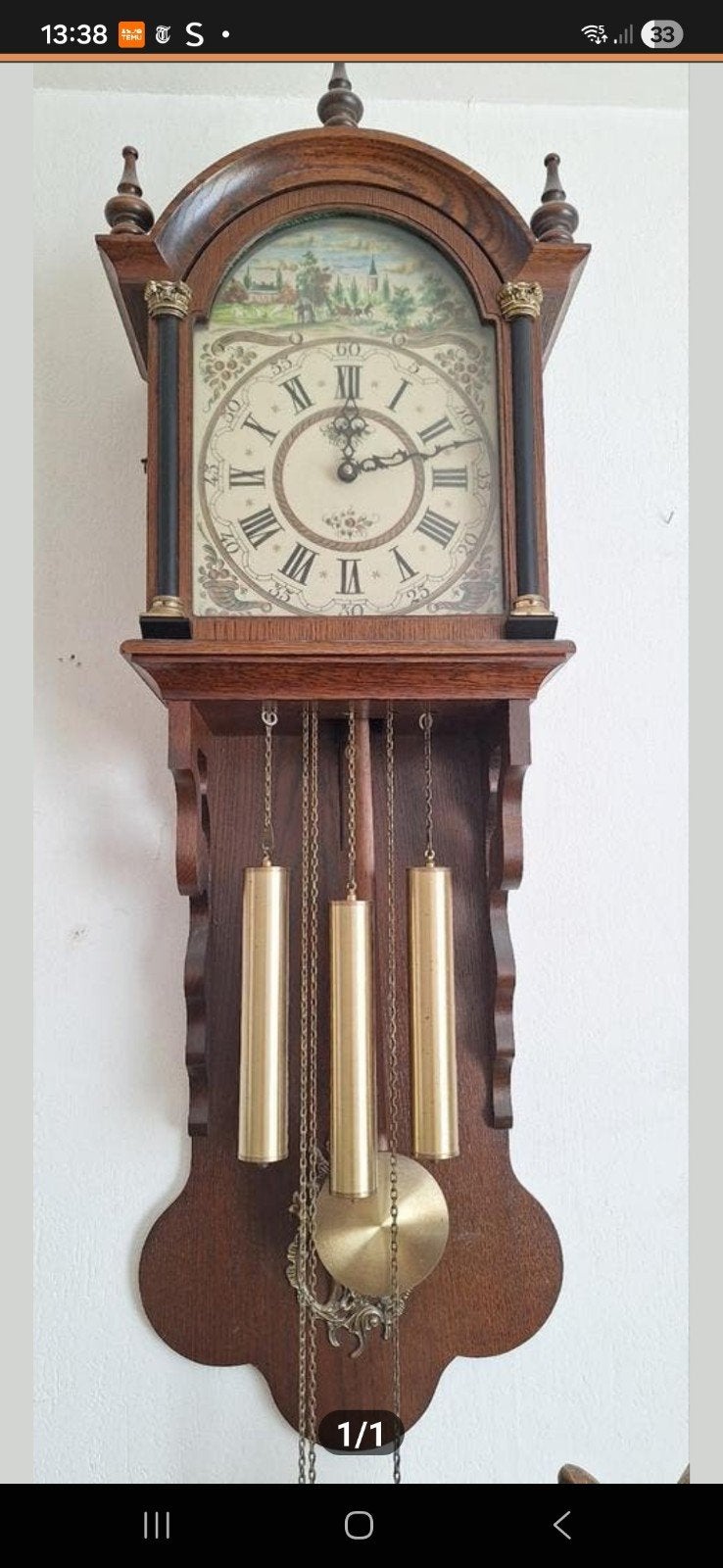 Mooie houten wandklok met slinger en gewichten, Ophalen