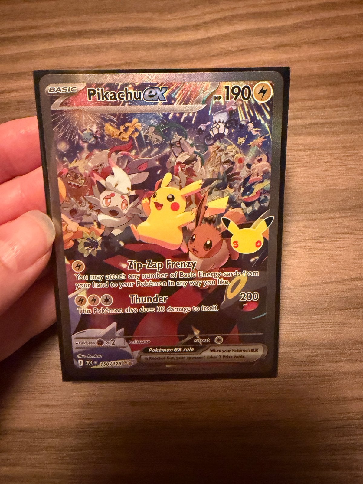 Pokemon Kaart Pikachu ex 150/128, 30th Anniversary, Ophalen of Verzenden, Zo goed als nieuw, Losse kaart