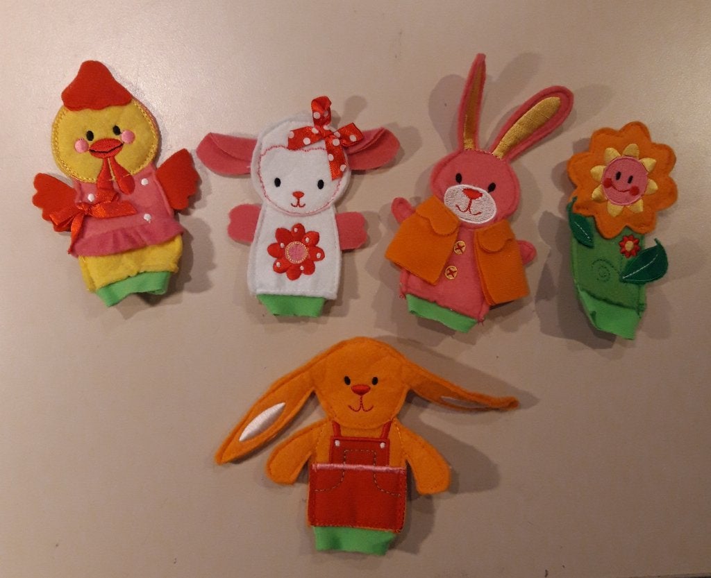 5 vingerpoppetjes van stof - dieren en bloem, Onbekend, Ophalen of Verzenden, Zo goed als nieuw, Onbekend