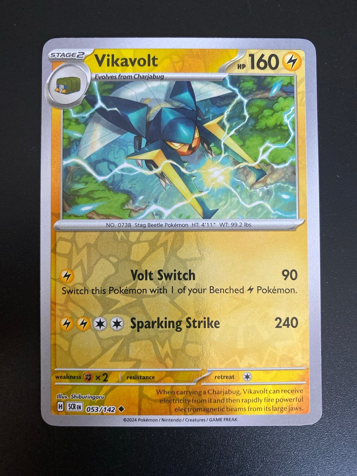 Vikavolt 053/142 Reverse Holo Pokémon Stellar Crown, Ophalen of Verzenden, Nieuw, Losse kaart, Foil