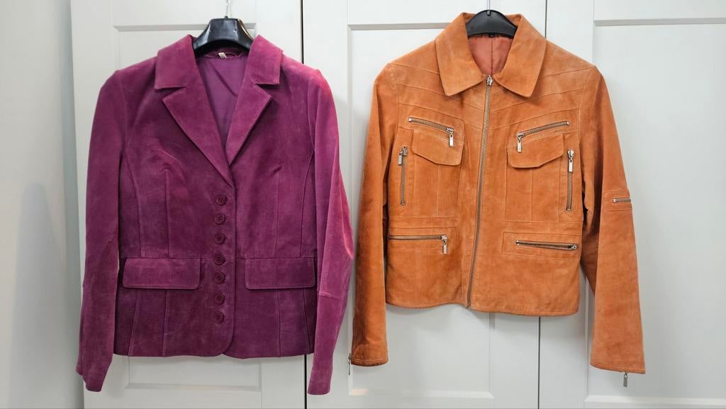 Stijlvolle suède jasjes: paars blazer & oranje biker maat 38, Maat 38/40 (M), Overige kleuren, Verzenden, Onbekend