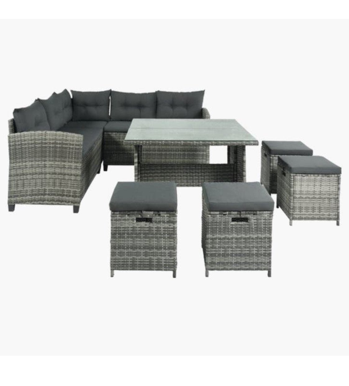 Mooie complete tuinset – loungeset met tafel en 4 krukjes, Ophalen, Zo goed als nieuw, Wicker