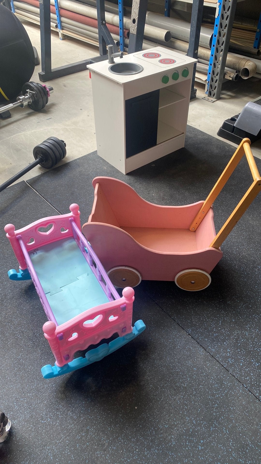 Houten poppenwagen en wiegje, Ophalen, Gebruikt, Overige merken