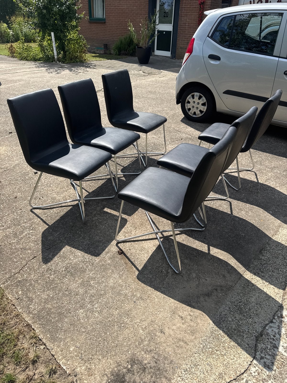 Set van 6 eetkamerstoelen met chromen onderstel, Huis en Inrichting, Stoelen, Ophalen, Gebruikt, Zwart, Metaal