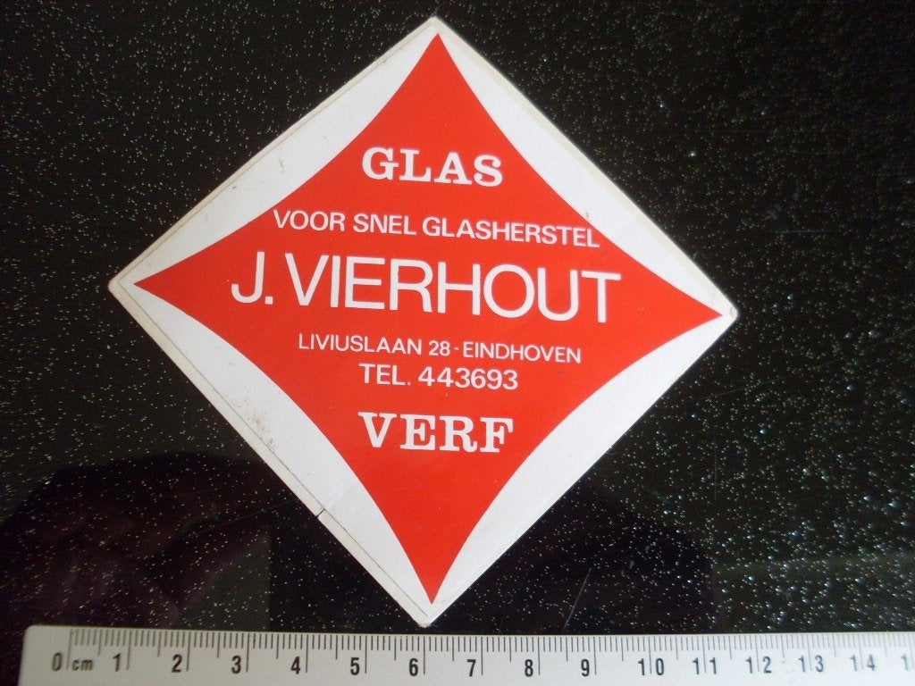 sticker J. Vierhout eindhoven glas verf logo, Verzenden, Zo goed als nieuw, Bedrijf of Vereniging