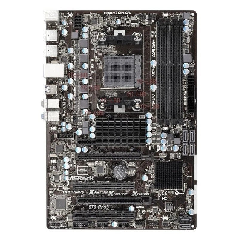 ASRock 970 Pro3 Moederbord met AMD FX Processor, Computers en Software, Gebruikt, AM3+, DDR3, Ophalen of Verzenden