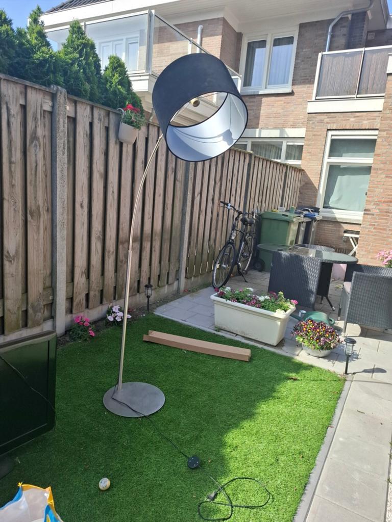 Moderne booglamp met zwarte kap, Ophalen, Gebruikt, 200 cm of meer, Stof