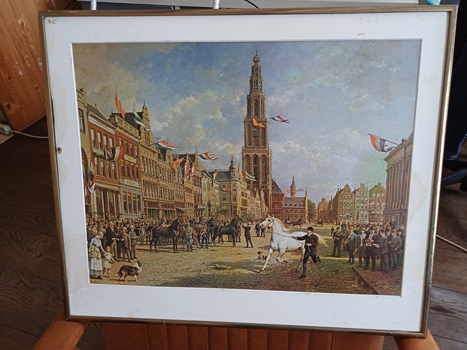 Historisch stadsgezicht van Groningen. met paarden en mensen, Ophalen