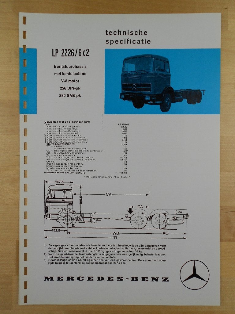 Mercedes 2226 LP 6x2 Technische Specificatie brochure 1973, Zo goed als nieuw, Mercedes-Benz, Mercedes, Ophalen of Verzenden
