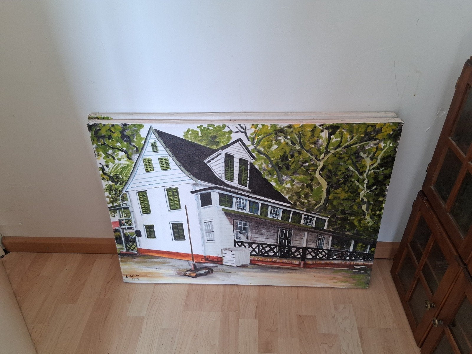 Set van 3 Schilderijen: Tropische Huizen en Landschappen, Antiek en Kunst, Ophalen