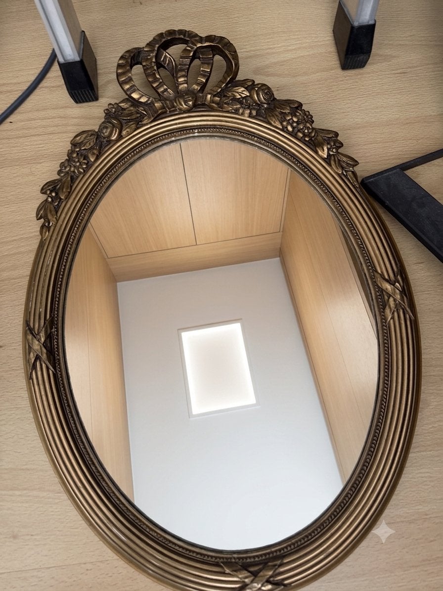 Decoratief ovaal spiegeltje met houten lijst, Ophalen, Ovaal, Minder dan 50 cm, Minder dan 100 cm