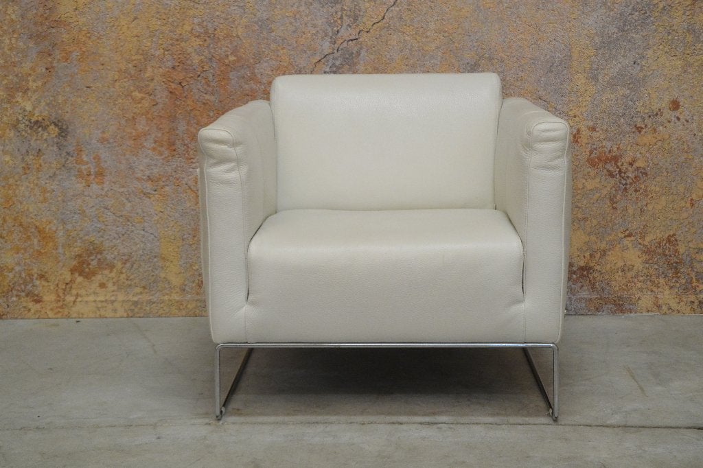 IZGStaat witte leren Italiaanse designfauteuil van Natuzzi, Natuzzi, Natuzzi, 75 tot 100 cm, Ophalen of Verzenden