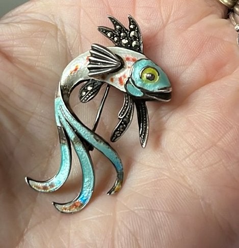 Oude Broche -Vorm Vis - Gemerkt 800, Ophalen of Verzenden, Gebruikt, Overige kleuren, Zilver
