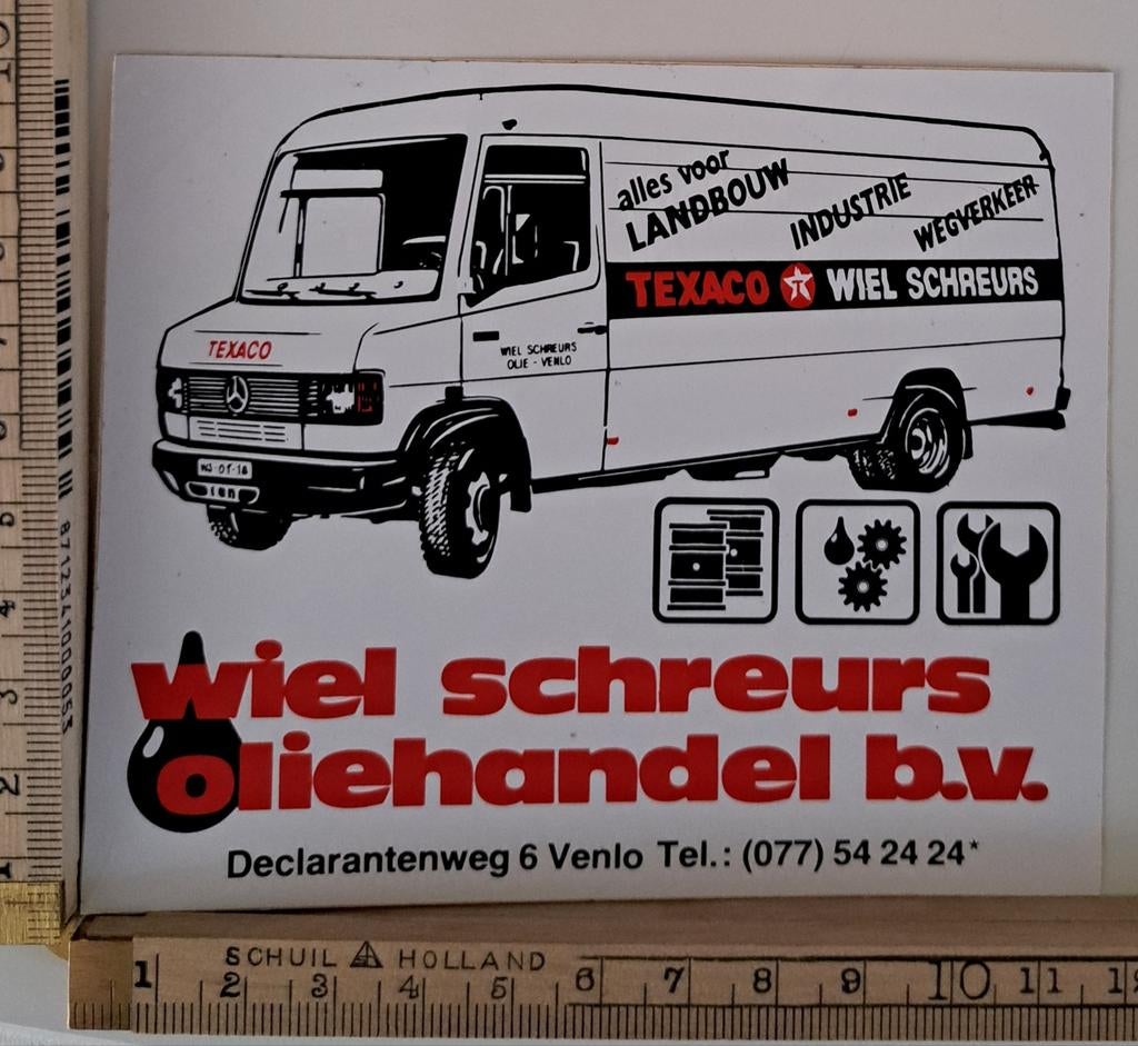 Vintage sticker Wiel Schreurs Oliehandel Mercedes Benz bus, Verzamelen, Stickers, Ophalen of Verzenden, Zo goed als nieuw