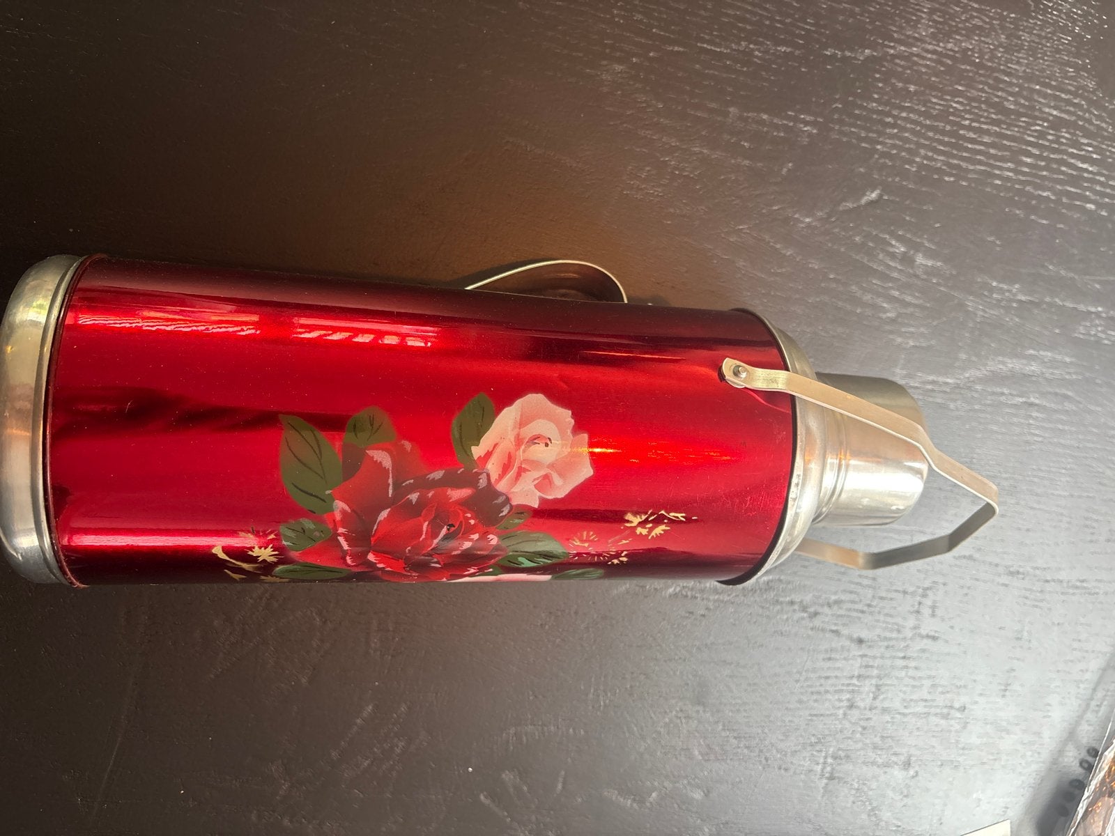 Vintage Rode Thermoskan met Bloemenprint, Ophalen of Verzenden